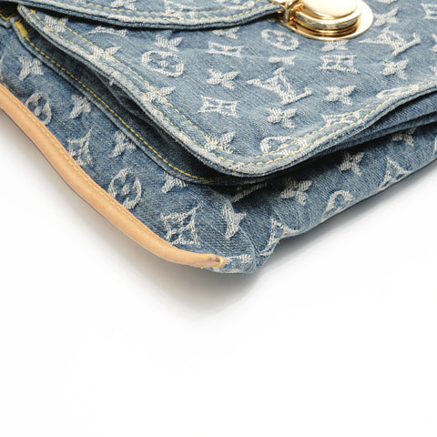 LOUIS VUITTON Monogram Denim Flat Shopper Handbag Navy WS24942