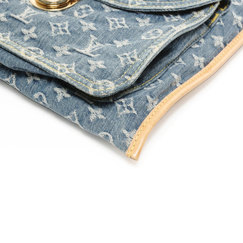LOUIS VUITTON Monogram Denim Flat Shopper Handbag Navy WS24942