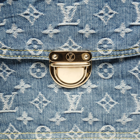 LOUIS VUITTON Monogram Denim Flat Shopper Handbag Navy WS24942