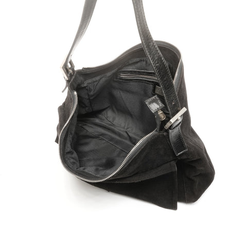 FENDI Suede Mamma Baguette Shoulder Bag black WS24947