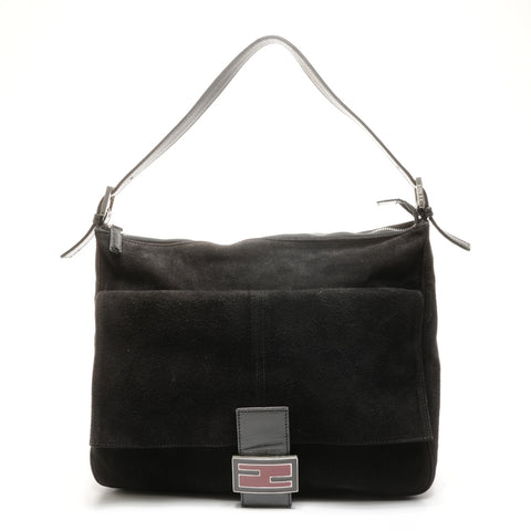FENDI Suede Mamma Baguette Shoulder Bag black WS24947