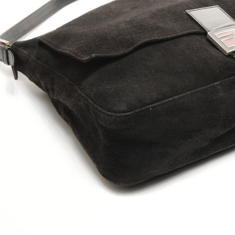 FENDI Suede Mamma Baguette Shoulder Bag black WS24947