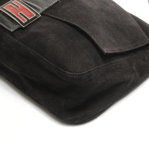 FENDI Suede Mamma Baguette Shoulder Bag black WS24947
