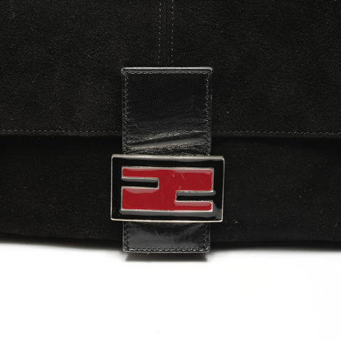FENDI Suede Mamma Baguette Shoulder Bag black WS24947