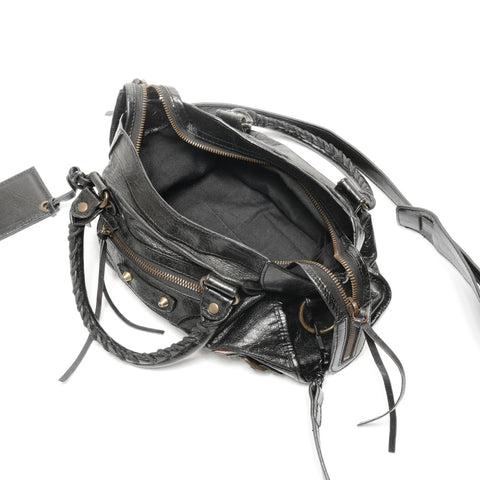 BALENCIAGA Lambskin City 2way Handbag black WS24958