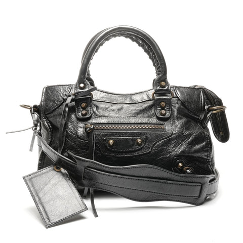 BALENCIAGA Lambskin City 2way Handbag black WS24958