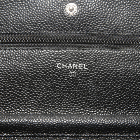 CHANEL No. 21 Matelasse Caviar Leather Chain Wallet Silver Metal 2015-2016 Shoulder Bag black WS24959