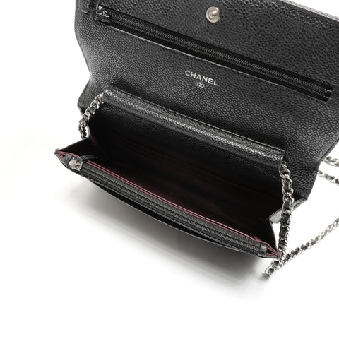 CHANEL No. 21 Matelasse Caviar Leather Chain Wallet Silver Metal 2015-2016 Shoulder Bag black WS24959