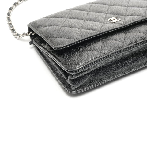 CHANEL No. 21 Matelasse Caviar Leather Chain Wallet Silver Metal 2015-2016 Shoulder Bag black WS24959