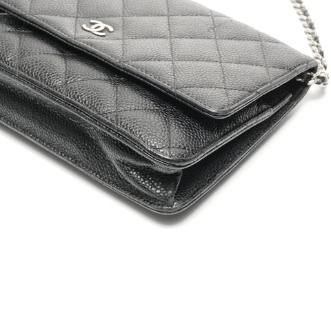 CHANEL No. 21 Matelasse Caviar Leather Chain Wallet Silver Metal 2015-2016 Shoulder Bag black WS24959