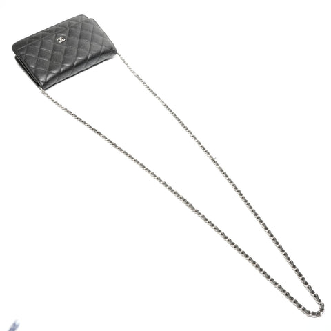 CHANEL No. 21 Matelasse Caviar Leather Chain Wallet Silver Metal 2015-2016 Shoulder Bag black WS24959