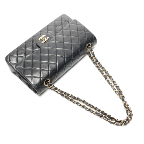 CHANEL No. 8 2003-2004 Double Flap Matelasse 9.8" Lambskin Shoulder Bag black WS24961