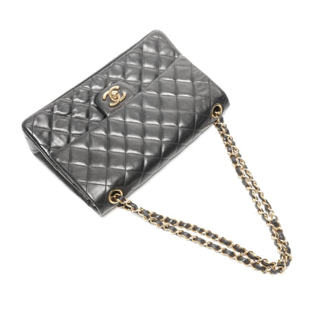 CHANEL No. 1 1989-1991 Double Flap Matelasse 9.8" Lambskin Shoulder Bag black WS24963