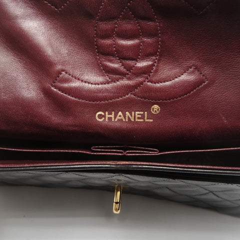 CHANEL No. 1 1989-1991 Double Flap Matelasse 9.8" Lambskin Shoulder Bag black WS24963