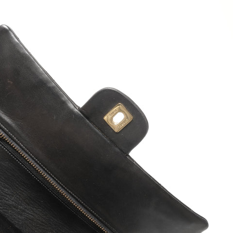 CHANEL No. 1 1989-1991 Double Flap Matelasse 9.8" Lambskin Shoulder Bag black WS24963