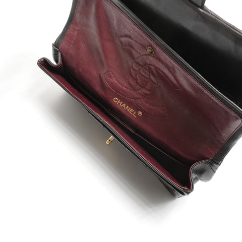 CHANEL No. 1 1989-1991 Double Flap Matelasse 9.8" Lambskin Shoulder Bag black WS24963