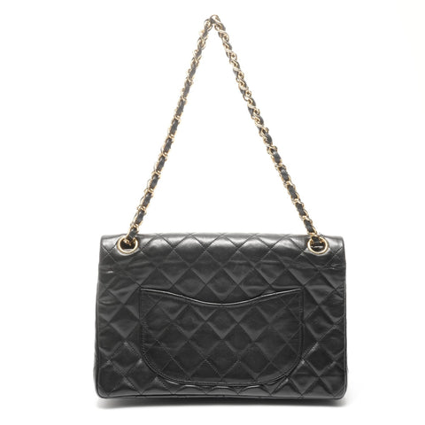 CHANEL No. 1 1989-1991 Double Flap Matelasse 9.8" Lambskin Shoulder Bag black WS24963