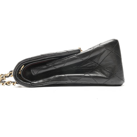 CHANEL No. 1 1989-1991 Double Flap Matelasse 9.8" Lambskin Shoulder Bag black WS24963
