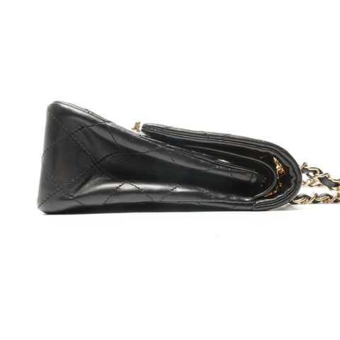 CHANEL No. 1 1989-1991 Double Flap Matelasse 9.8" Lambskin Shoulder Bag black WS24963