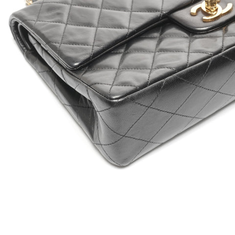 CHANEL No. 1 1989-1991 Double Flap Matelasse 9.8" Lambskin Shoulder Bag black WS24963