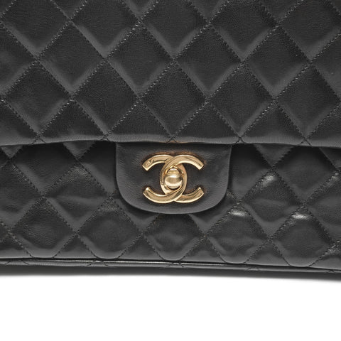 CHANEL No. 1 1989-1991 Double Flap Matelasse 9.8" Lambskin Shoulder Bag black WS24963