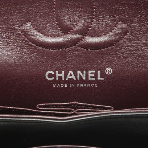 CHANEL No. 14 2010-2011 Lambskin Matelasse Double Flap 9.1" Silver Metal Shoulder Bag black WS24964