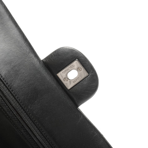 CHANEL No. 14 2010-2011 Lambskin Matelasse Double Flap 9.1" Silver Metal Shoulder Bag black WS24964