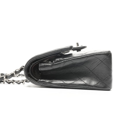 CHANEL No. 14 2010-2011 Lambskin Matelasse Double Flap 9.1" Silver Metal Shoulder Bag black WS24964