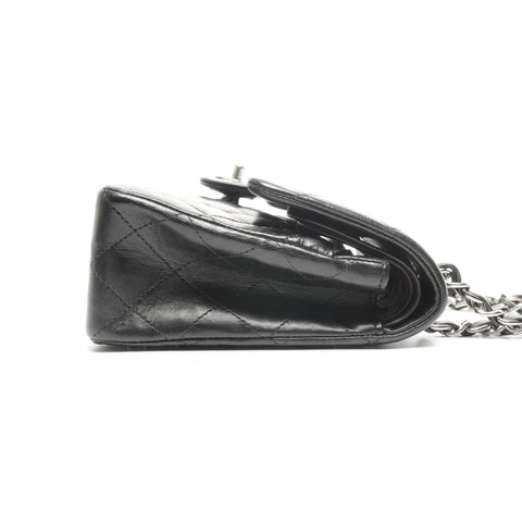 CHANEL No. 14 2010-2011 Lambskin Matelasse Double Flap 9.1" Silver Metal Shoulder Bag black WS24964