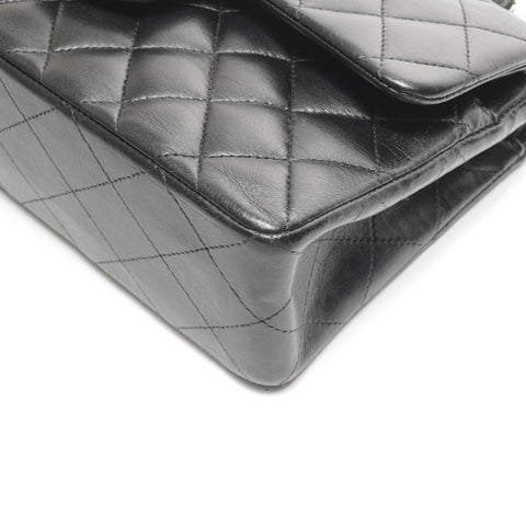 CHANEL No. 14 2010-2011 Lambskin Matelasse Double Flap 9.1" Silver Metal Shoulder Bag black WS24964