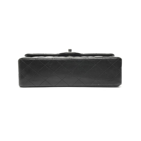 CHANEL No. 14 2010-2011 Lambskin Matelasse Double Flap 9.1" Silver Metal Shoulder Bag black WS24964