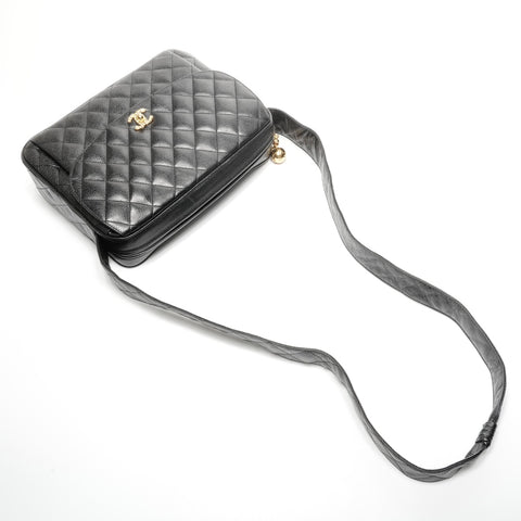 CHANEL No. 2 1991-1994 Caviar Turnsock Square Matelasse Shoulder Bag black WS24966