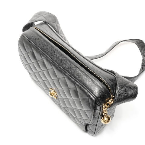 CHANEL No. 2 1991-1994 Caviar Turnsock Square Matelasse Shoulder Bag black WS24966