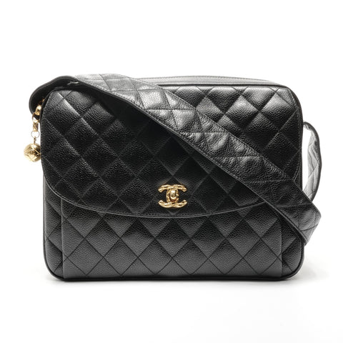 CHANEL No. 2 1991-1994 Caviar Turnsock Square Matelasse Shoulder Bag black WS24966