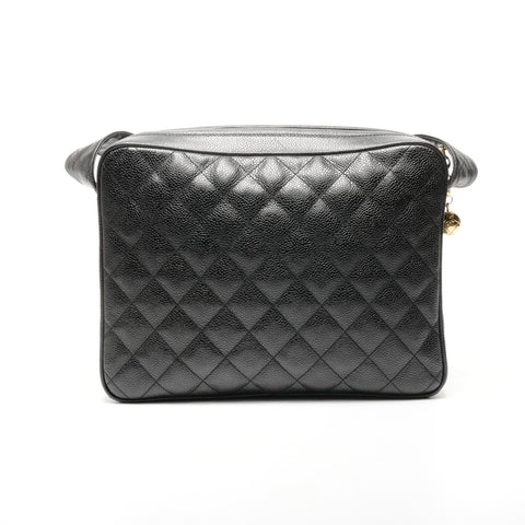 CHANEL No. 2 1991-1994 Caviar Turnsock Square Matelasse Shoulder Bag black WS24966