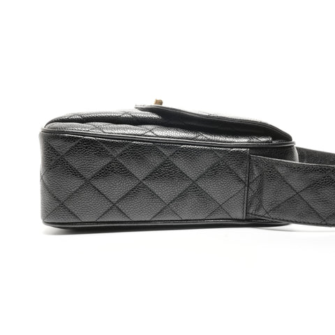 CHANEL No. 2 1991-1994 Caviar Turnsock Square Matelasse Shoulder Bag black WS24966