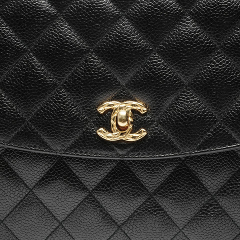 CHANEL No. 2 1991-1994 Caviar Turnsock Square Matelasse Shoulder Bag black WS24966