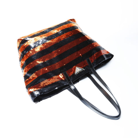 PRADA Sequined Triangle Logo Tote Bag black WS24989