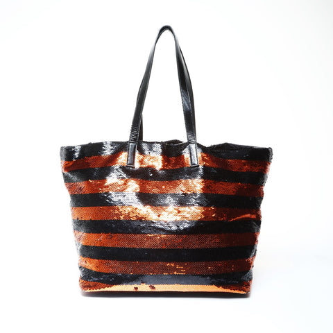 PRADA Sequined Triangle Logo Tote Bag black WS24989