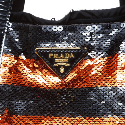 PRADA Sequined Triangle Logo Tote Bag black WS24989