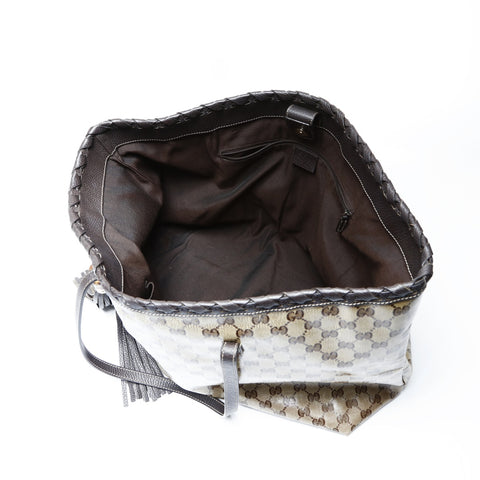 GUCCI PVC GG Supreme Tassel Bamboo Tote Bag Brown WS24994