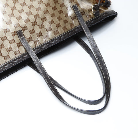 GUCCI PVC GG Supreme Tassel Bamboo Tote Bag Brown WS24994
