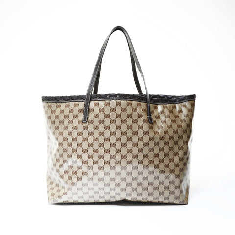 GUCCI PVC GG Supreme Tassel Bamboo Tote Bag Brown WS24994