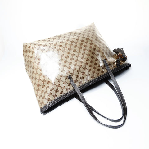 GUCCI PVC GG Supreme Tassel Bamboo Tote Bag Brown WS24994
