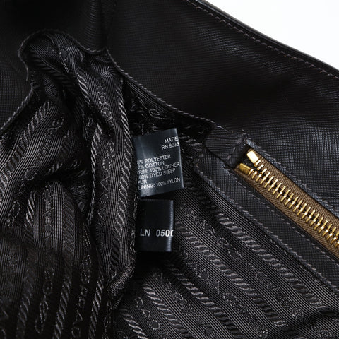 PRADA Canvas Jacquard Logo Fur 2way Tote Bag Brown WS24995