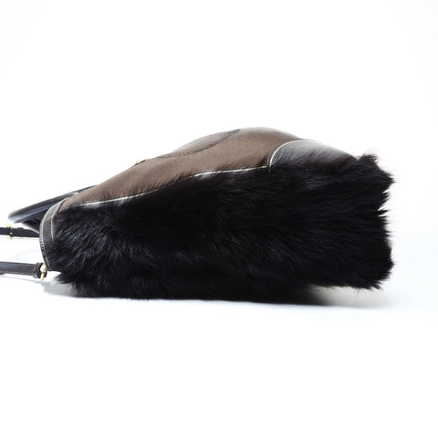 PRADA Canvas Jacquard Logo Fur 2way Tote Bag Brown WS24995