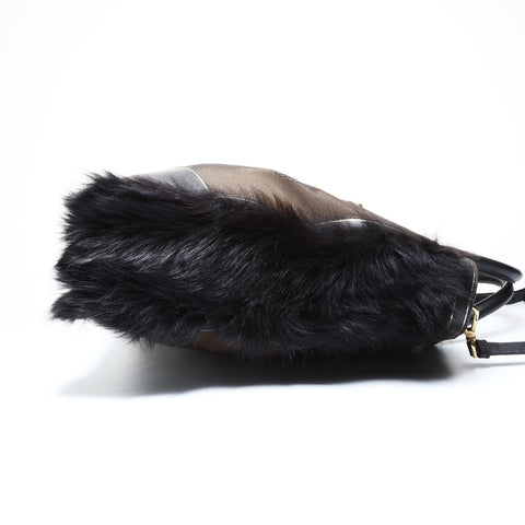 PRADA Canvas Jacquard Logo Fur 2way Tote Bag Brown WS24995