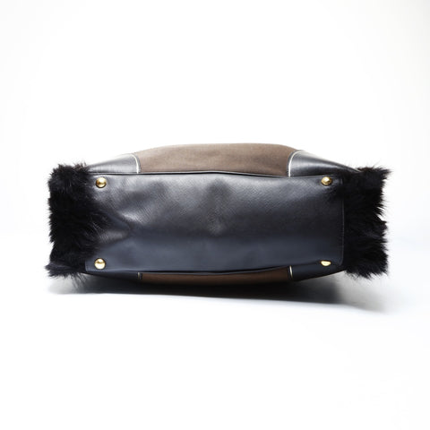 PRADA Canvas Jacquard Logo Fur 2way Tote Bag Brown WS24995