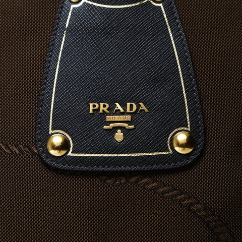 PRADA Canvas Jacquard Logo Fur 2way Tote Bag Brown WS24995