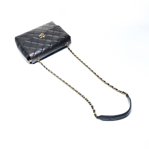 CHANEL No. 3 1994-1996 Lambskin Square Matelasse Shoulder Bag black WS24998